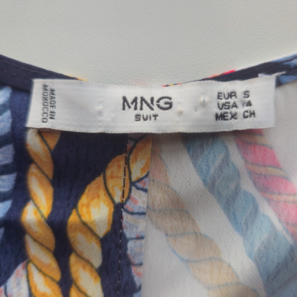 MNG Suit Women Sleeveless Blouse Size 4 Nautical Rope Print Split Colorblock Top - Picture 5 of 7